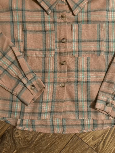 tween kids girls pocket pink plaid short shirt