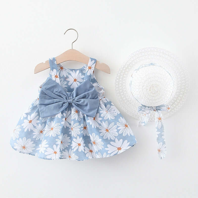 A749 Summer New Female Baby Vest Skirt Princess Dress 1234 Years Old With Big Bow Flower Skirt On The Chest On Behalf Of Hair