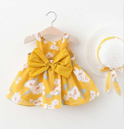 A749 Summer New Female Baby Vest Skirt Princess Dress 1234 Years Old With Big Bow Flower Skirt On The Chest On Behalf Of Hair