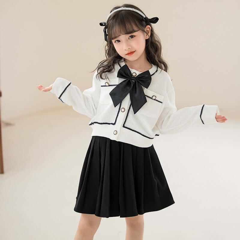 Girls' Waffle Pleated Skirt Two-piece Set