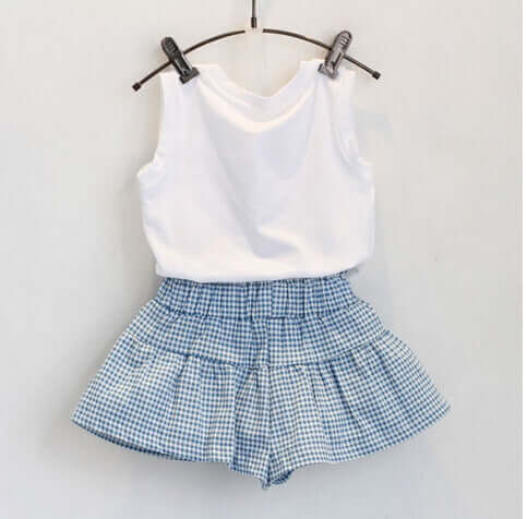 AiLe Rabbit Girls Fashion Clothes Set Short Sleeve Shirt Short Skirt 2 Piece Suits Cartoon Girl Bow Cotton Kids Clothes Set k1 - Kello Kids
