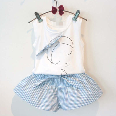 AiLe Rabbit Girls Fashion Clothes Set Short Sleeve Shirt Short Skirt 2 Piece Suits Cartoon Girl Bow Cotton Kids Clothes Set k1 - Kello Kids