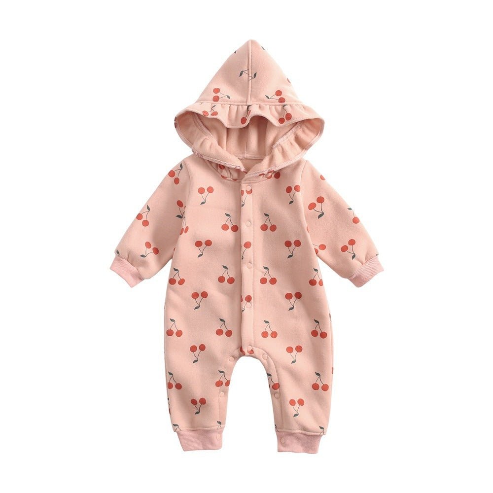 Baby Autumn And Winter Cherry Print Jumpsuit