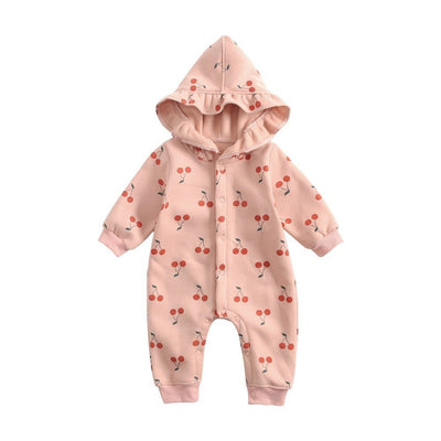 Baby Autumn And Winter Cherry Print Jumpsuit