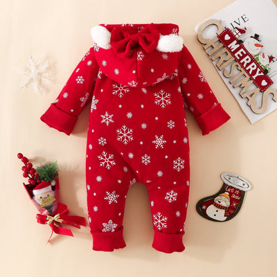 Baby Christmas Sweater Fabric Ears Hooded Jumpsuit Baby Romper