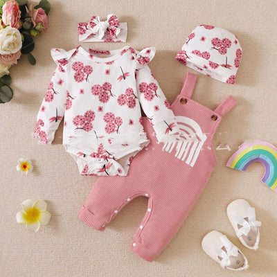 Baby Fashion Flounced Sleeve Lace Floral Suspender Rainbow Set