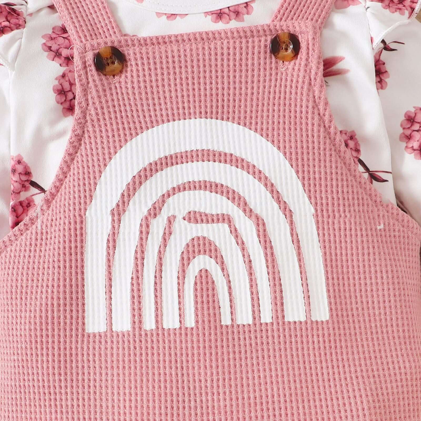 Baby Fashion Flounced Sleeve Lace Floral Suspender Rainbow Set