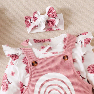 Baby Fashion Flounced Sleeve Lace Floral Suspender Rainbow Set