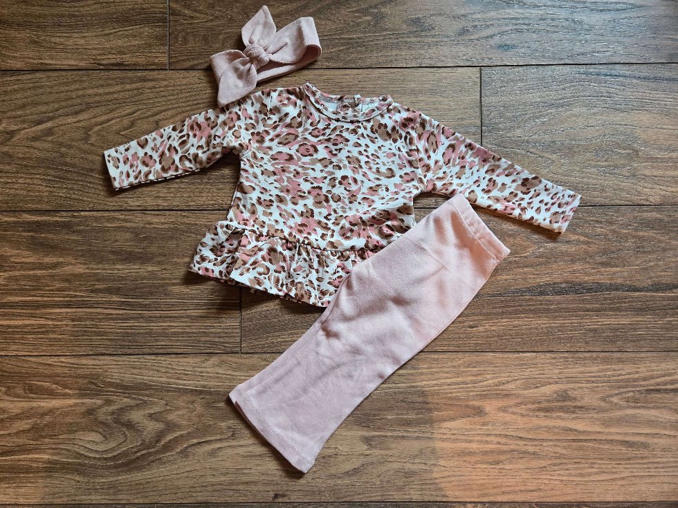Pink Leopard Bamboo Top/Flared Leggings - full view