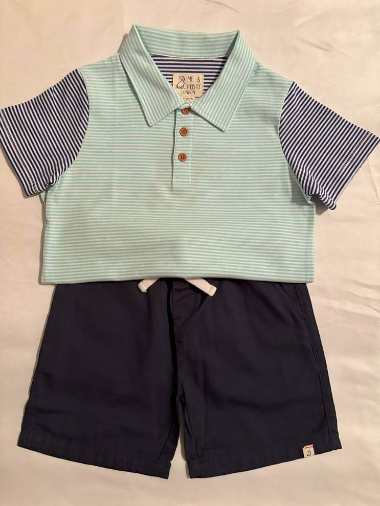 Blue and Royal Blue Polo Shirt - Navy Shorts-fullview