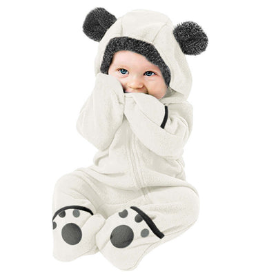 Boys And Girls Bear Feet Polar Fleece Hooded Bodysuit
