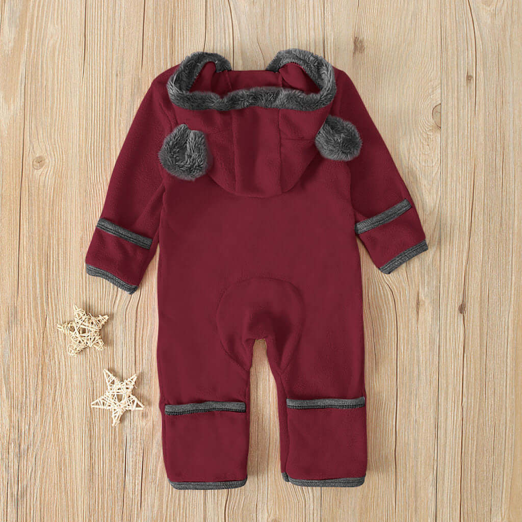 Boys And Girls Bear Feet Polar Fleece Hooded Bodysuit
