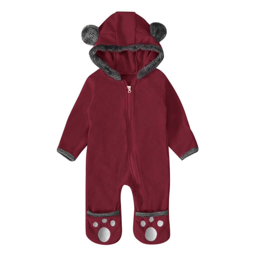 Boys And Girls Bear Feet Polar Fleece Hooded Bodysuit