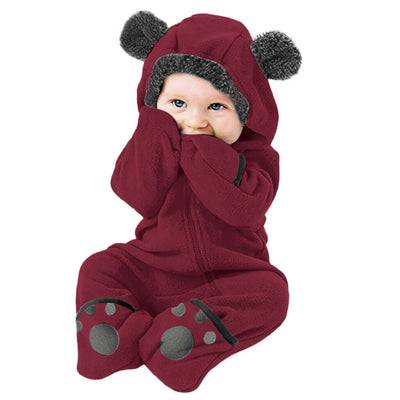 Boys And Girls Bear Feet Polar Fleece Hooded Bodysuit