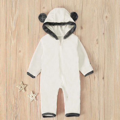 Boys And Girls Bear Feet Polar Fleece Hooded Bodysuit