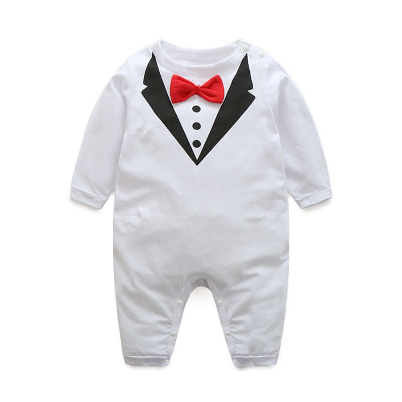 Boys Gentleman Bow Long Sleeve Romper Bodysuit
