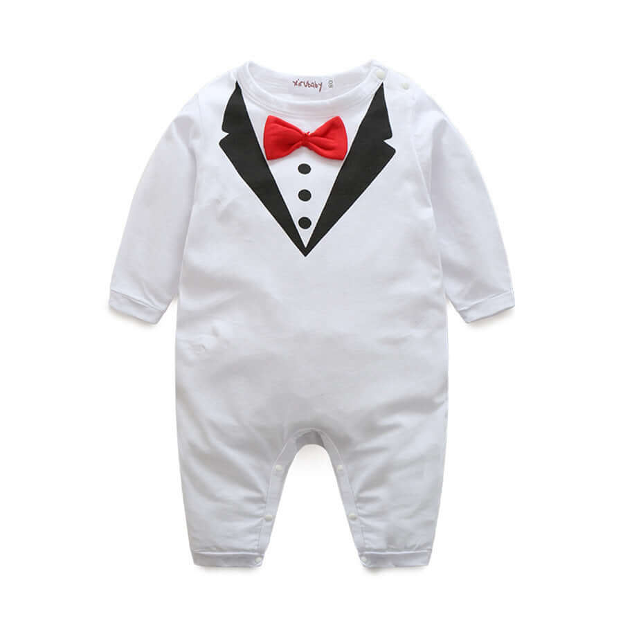 Boys Gentleman Bow Long Sleeve Romper Bodysuit