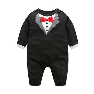 Boys Gentleman Bow Long Sleeve Romper Bodysuit
