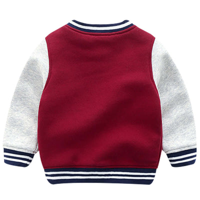 Boys Knit Cardigan Jacket-Red and gray children's jacket with navy accents on a white background
