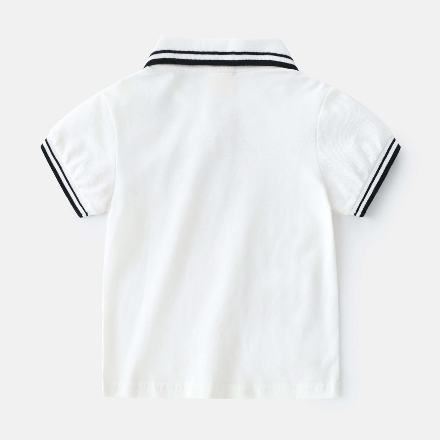 Boys T-Shirt Summer Polo Shirt-White polo shirt with black trim on a white background