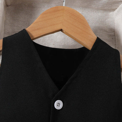 Girls' Fashionable V-neck Solid Color Single-breasted Vest Top Pleated Skirt Belt Three-piece Set