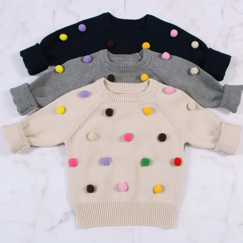 Kids Winter Cardigan with Balls Design - Boys & Girls Woolen Sweater - Kello Kids