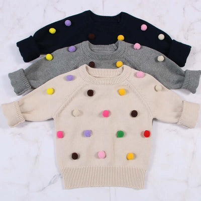 Kids Winter Cardigan with Balls Design - Boys & Girls Woolen Sweater - Kello Kids