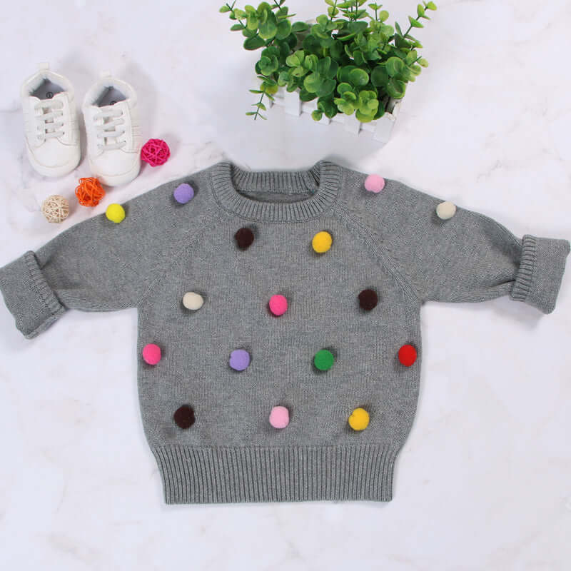 Kids Winter Cardigan with Balls Design - Boys & Girls Woolen Sweater - Kello Kids