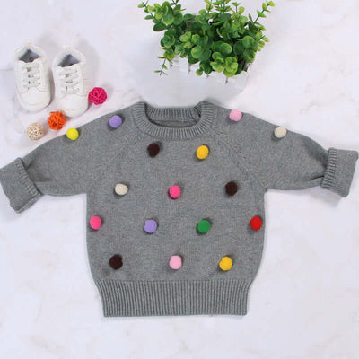 Kids Winter Cardigan with Balls Design - Boys & Girls Woolen Sweater - Kello Kids