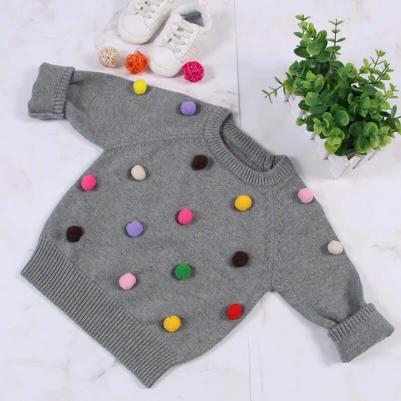Kids Winter Cardigan with Balls Design - Boys & Girls Woolen Sweater - Kello Kids