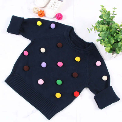 Kids Winter Cardigan with Balls Design - Boys & Girls Woolen Sweater - Kello Kids