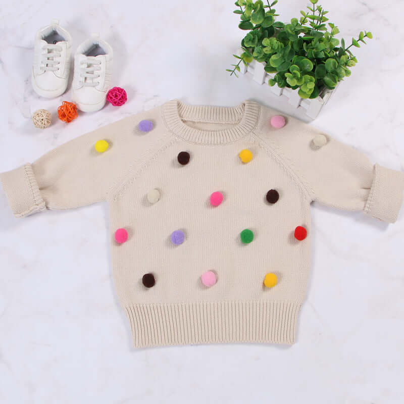 Kids Winter Cardigan with Balls Design - Boys & Girls Woolen Sweater - Kello Kids
