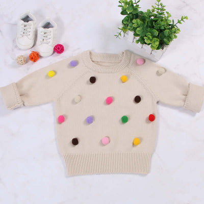 Kids Winter Cardigan with Balls Design - Boys & Girls Woolen Sweater - Kello Kids