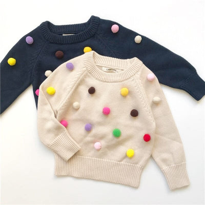 Kids Winter Cardigan with Balls Design - Boys & Girls Woolen Sweater - Kello Kids