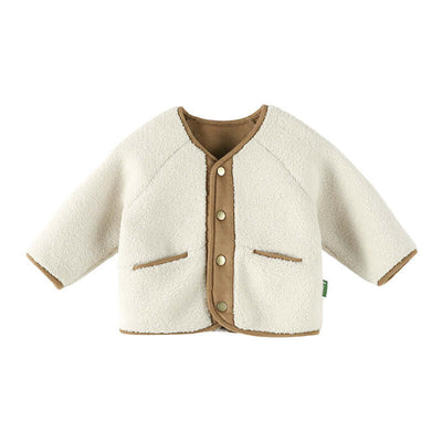 Casual Cardigan-Children's jacket with cream fleece exterior and brown interior on a white background