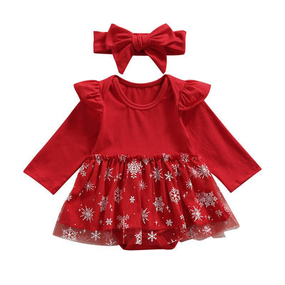Christmas Baby Girl Tulle Shirt Romper Set