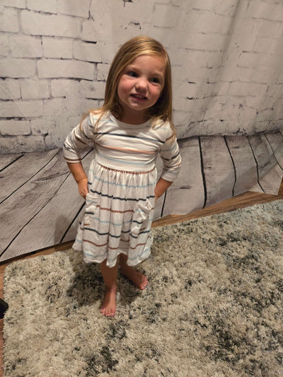  Cream Fall Stripes Pocket Twirl Dress - Leah