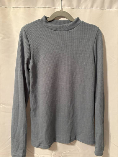 Dusty Blue Thermal Knit Mock Neck Top-fullview