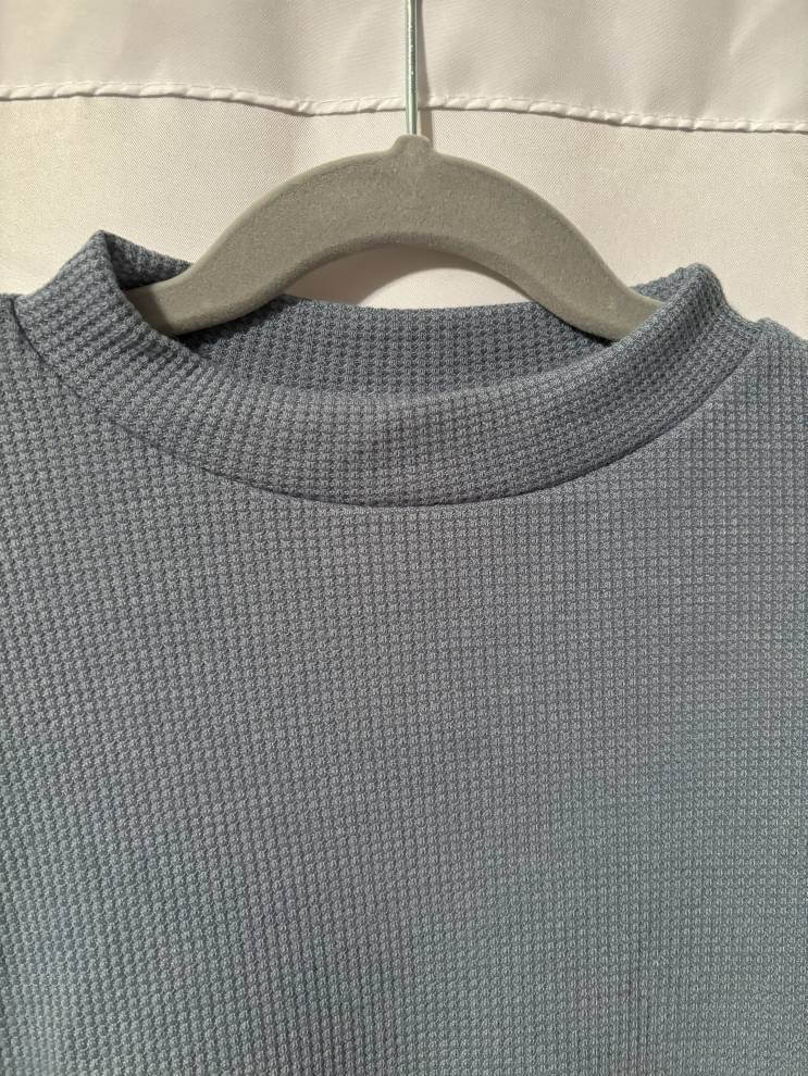 Dusty Blue Thermal Mock Neck Top-neckline