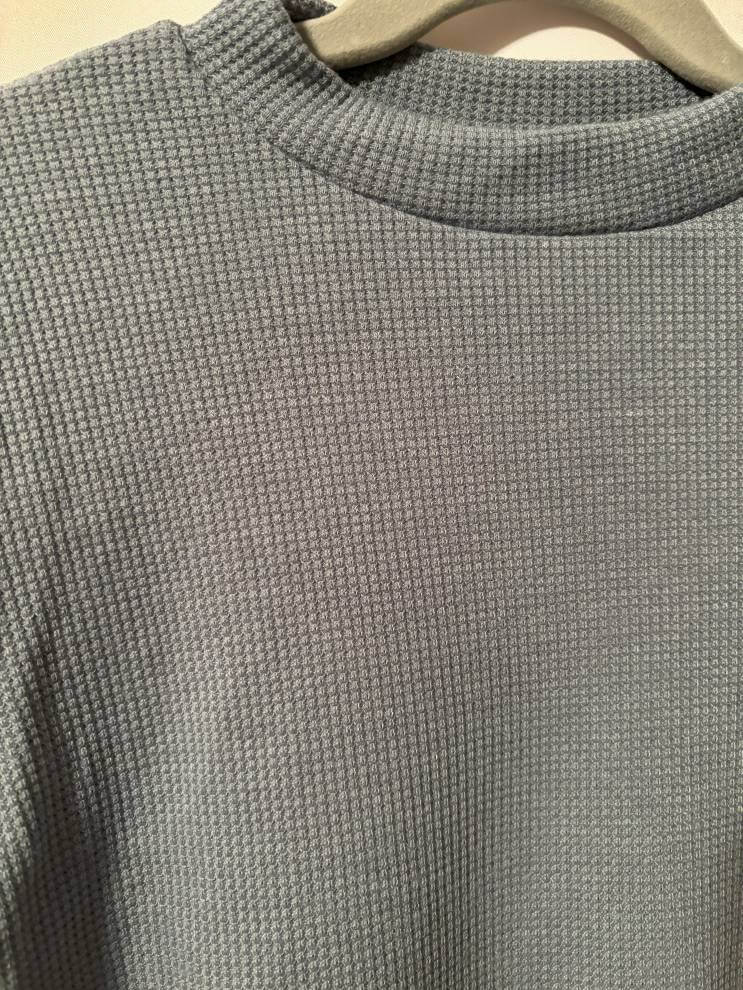 Dusty Blue Thermal Knit Mock Neck Top-closeup
