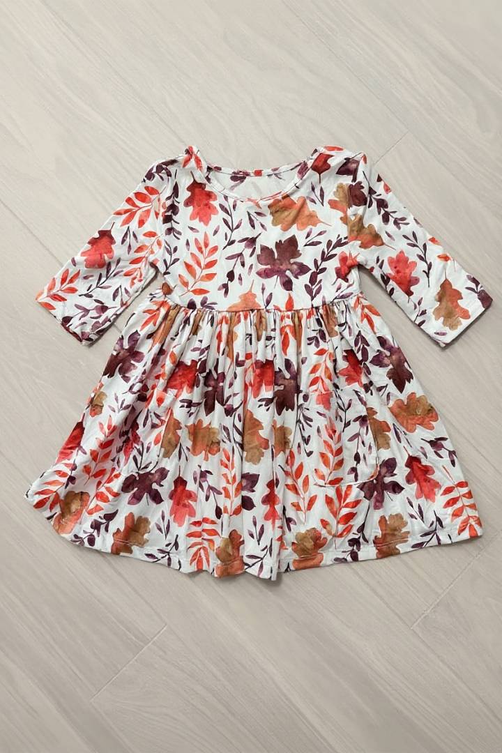 Falling Leaves 3/4 Sleeve Pocket Twirl Dress