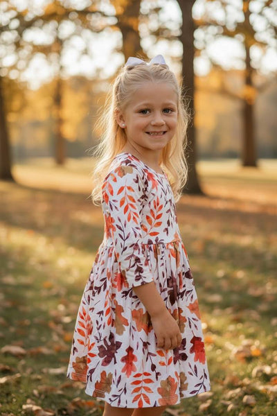 Falling Leaves 3/4 Sleeve Pocket Twirl Dress