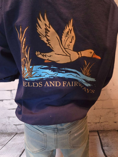 Fields Fairway Long Sleeve Navy Blue Mallard Pocket T-shirt back view