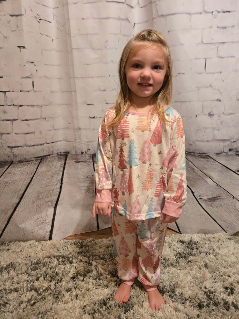 Girls Christmas Letter Print Pajamas Set - Leah