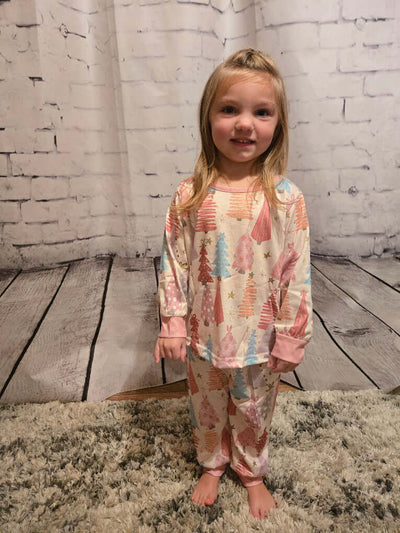 Girls Christmas Letter Print Pajamas Set - Leah