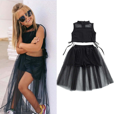 Girls Clothing Set New Summer T-shirt Lace Tulle Skirt 2-piece Set - Kello Kids
