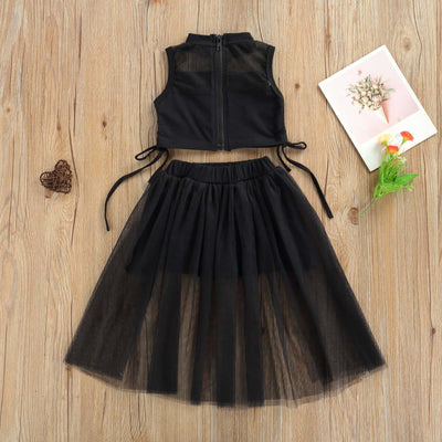 Girls Clothing Set New Summer T-shirt Lace Tulle Skirt 2-piece Set - Kello Kids