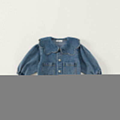 Girls Denim Jacket Tops Western Style Doll Collar - Kello Kids