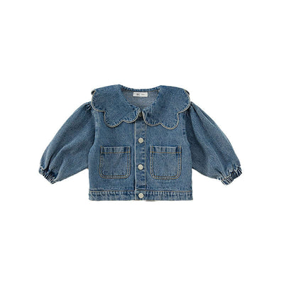 Girls Denim Jacket Tops Western Style Doll Collar - Kello Kids