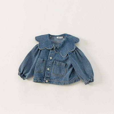 Girls Denim Jacket Tops Western Style Doll Collar - Kello Kids